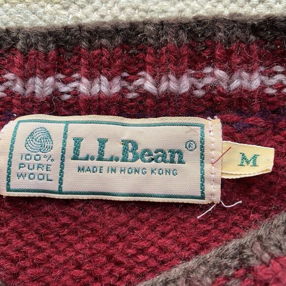 Vintage LL Bean Aztec Sweater 90s Medium Red Purple Green Wool Southwestern - Picture 4 of 8